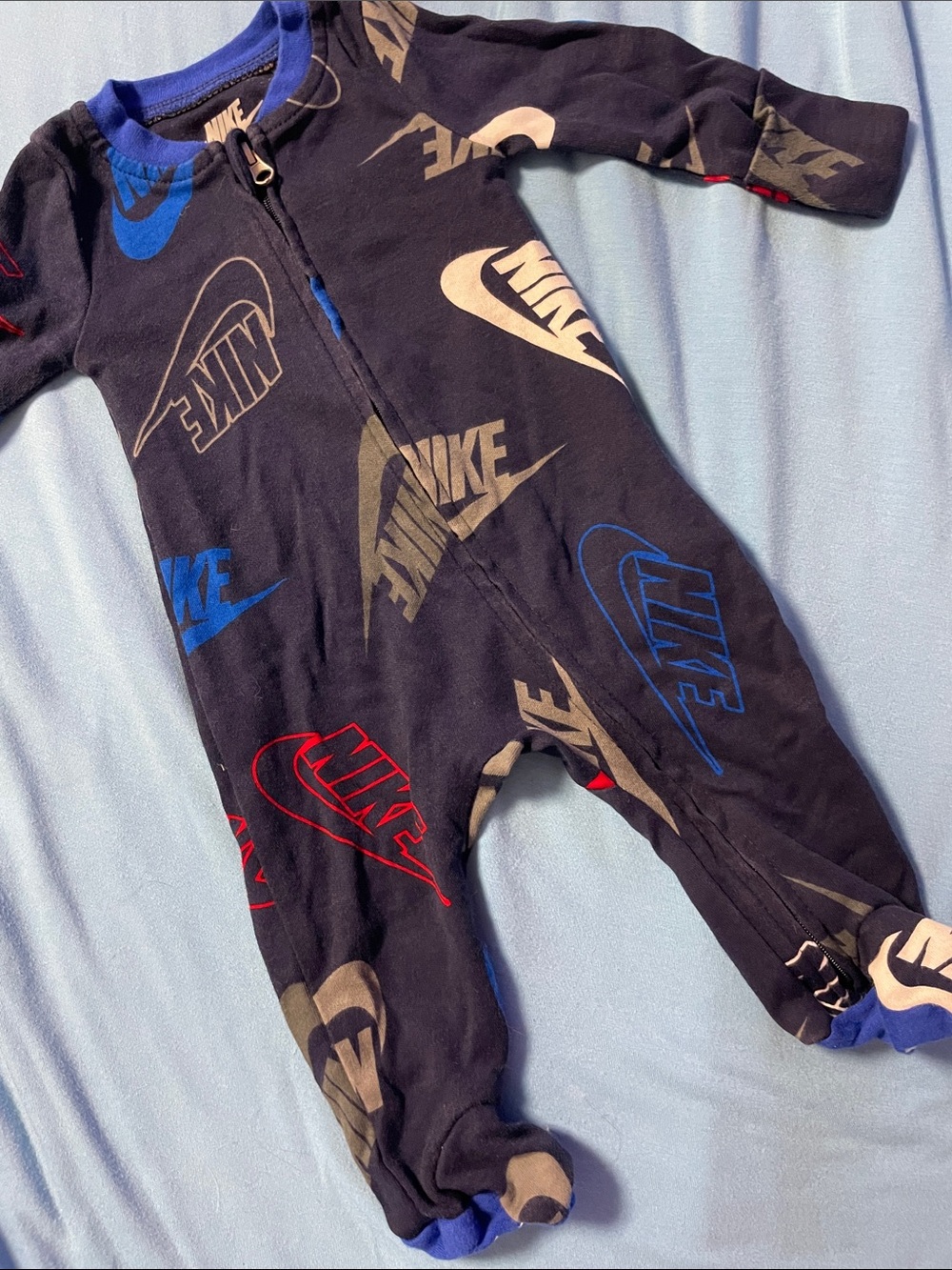 Nike Navy Footed One-Piece with Red, Blue & Gray Logo Print